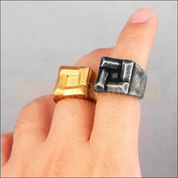 Chevalière bague homme en acier de 22 gr coloris gris et jaune