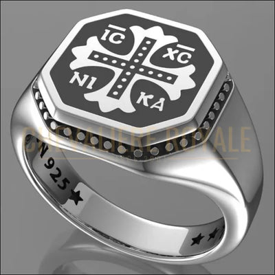 Chevalière byzantine avec croix IC XC NIKA - J. Christ Conquers