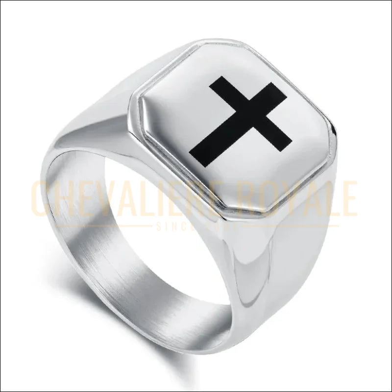 Bague-Carree-Croix-Noir-Conviction-Minimalisme-Chevaliere-Royale_