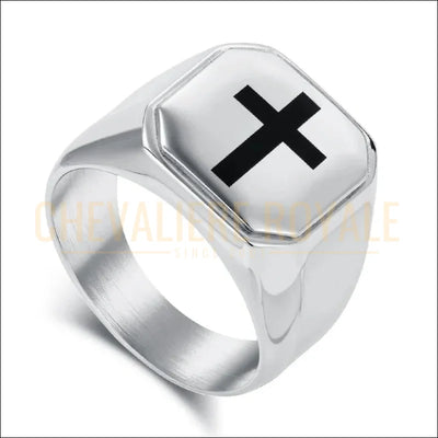 Bague-Carree-Croix-Noir-Conviction-Minimalisme-Chevaliere-Royale_