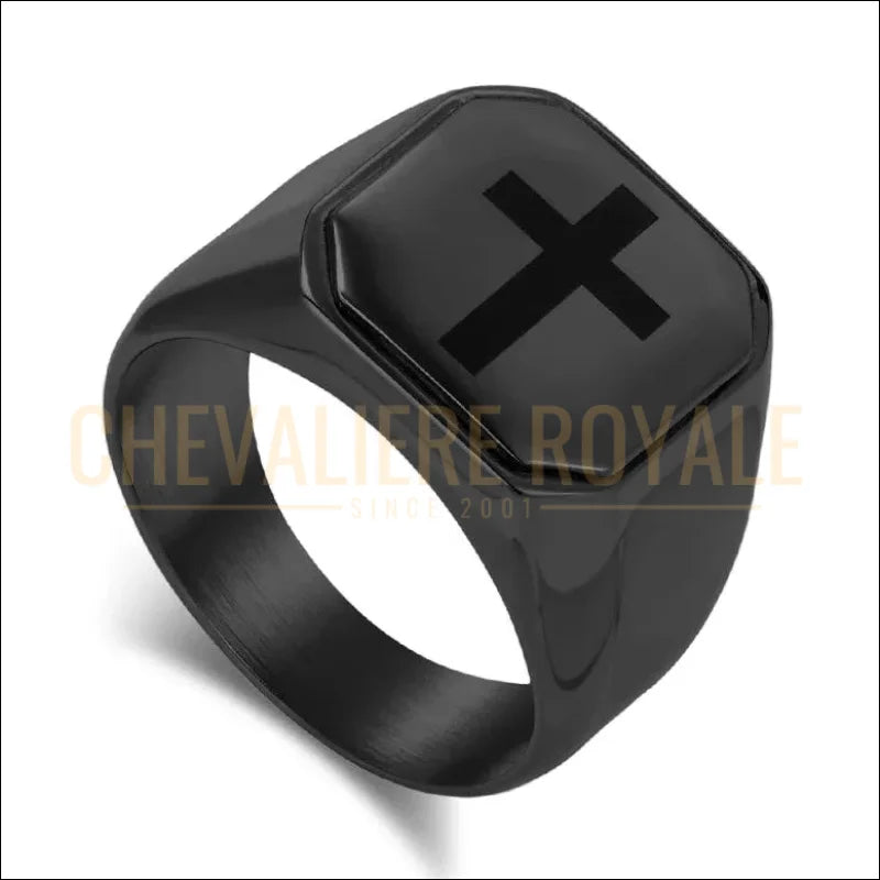 Bague-Carree-Croix-Noir-Conviction-Chevaliere-Royale
