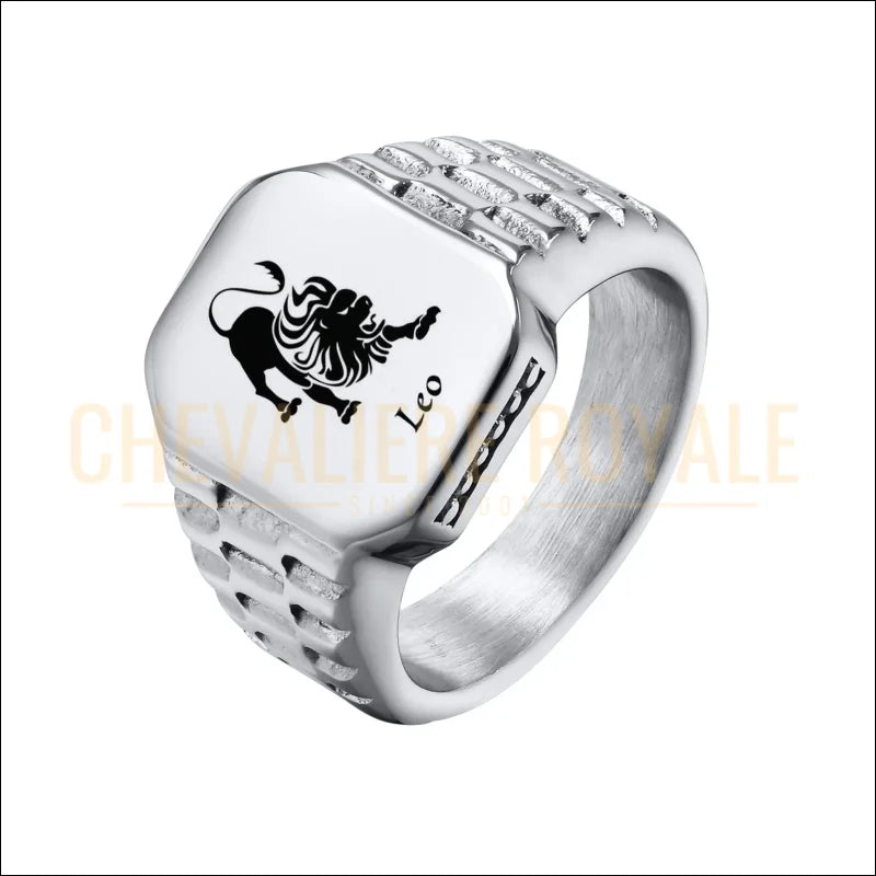 Chevalière carrée personnalisable – symbole horoscope - leo