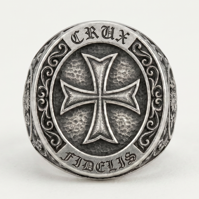 Chevalière Homme Argent Croix Templière | Fleur de Lys & Lion