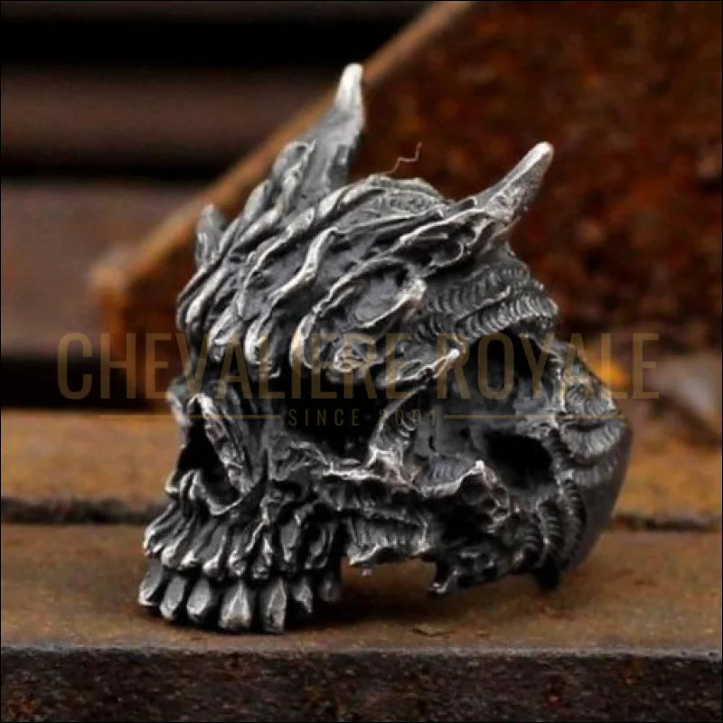 Bague Chevalière Homme En Acier Inox Massif - Motif Crâne Biker Gothique, Taille 13