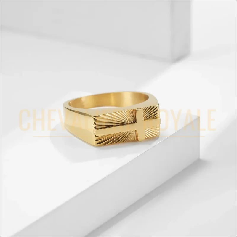 Chevalière croix acier titane – bague géométrique mode