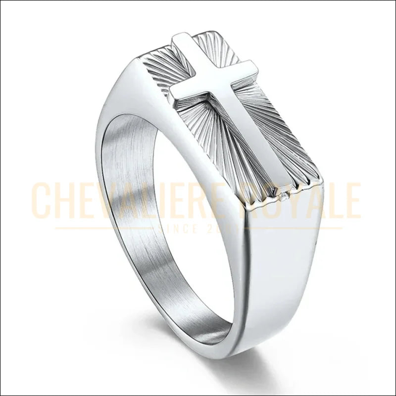 Chevalière croix acier titane – bague géométrique mode