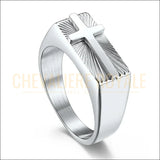 Chevalière Croix Acier Titane – Bague Géométrique Mode