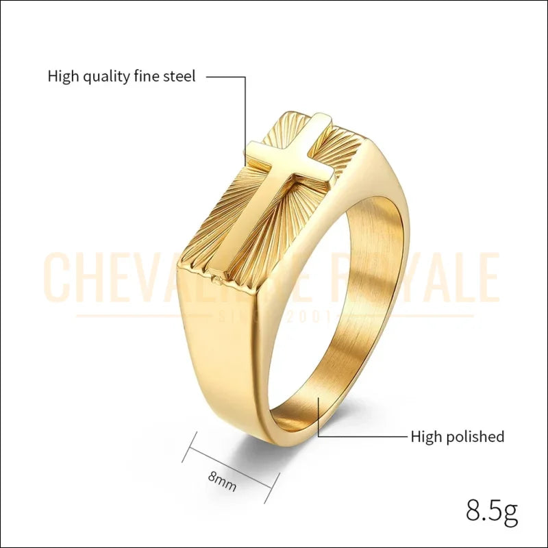 Chevalière croix acier titane – bague géométrique mode