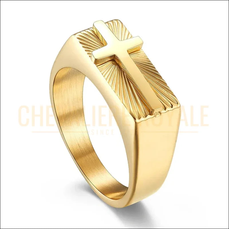 Chevalière-Croix-Acier-OR-Titane–Bague-Géométrique-Mode-Chevaliere-Royale