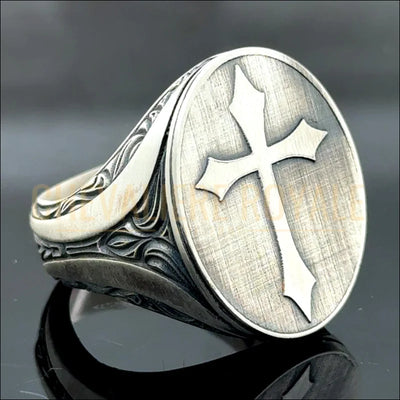 Chevalière-Croix-Crucifix-en-Argent-pour-Hommes-Chevaliere-Royale