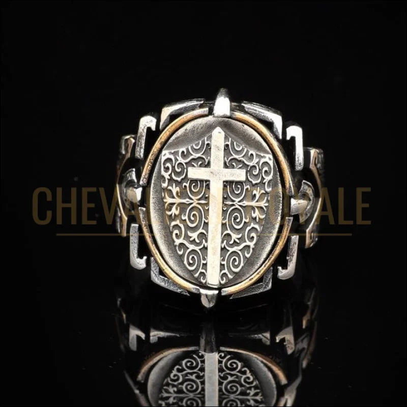 Chevalière-Croix-Argent-Massif-Symbole-Chrétien -Foi-chevaliere-royale-2025