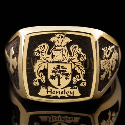 Chevalière d’armoiries en or 14 carat personnalisable sur 
