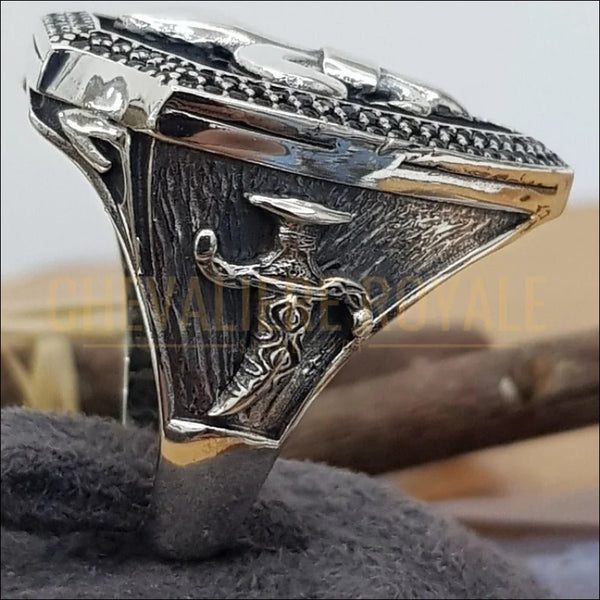 Chevalière Fleur De Lys En Argent 925 Vieilli - Taille 58 à 64 - Bague Royale Mixte - Neuf