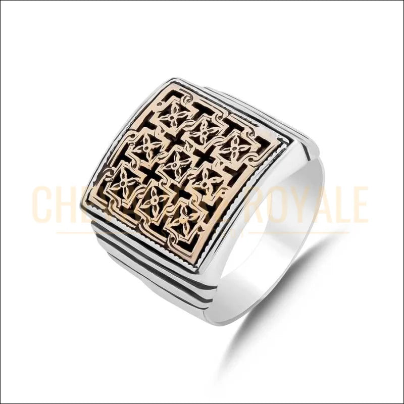 Chevalière de luxe en argent massif design byzantin