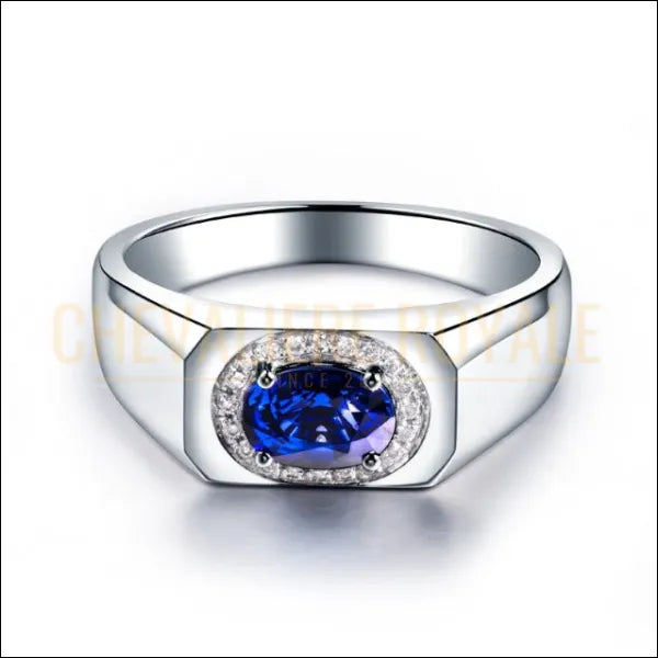 Chevaliere de luxe en or blanc 14K avec saphir bleu : Symbole de distinction-Chevaliere Royale -3