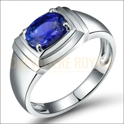 Chevaliere de luxe en or blanc avec tanzanite naturelle - Chevaliere Royale - 