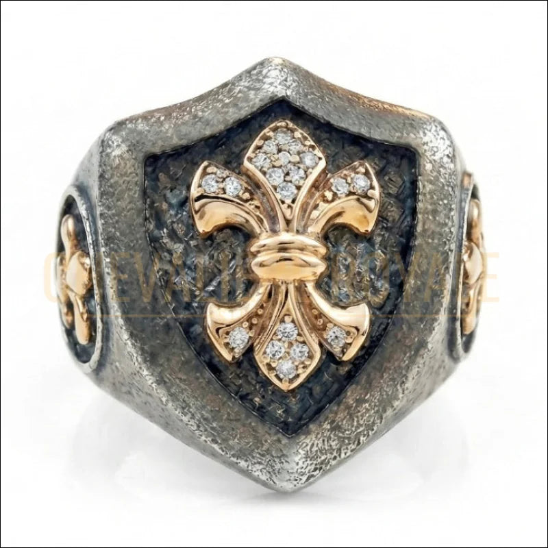 Chevalière de luxe fleur lys: or 18 carats et diamants 0,16