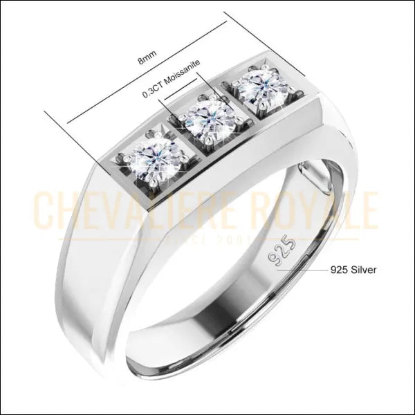 Chevalière de Luxe Homme argent massif  Classique Moissanite-Chevaliere ROyale - 987