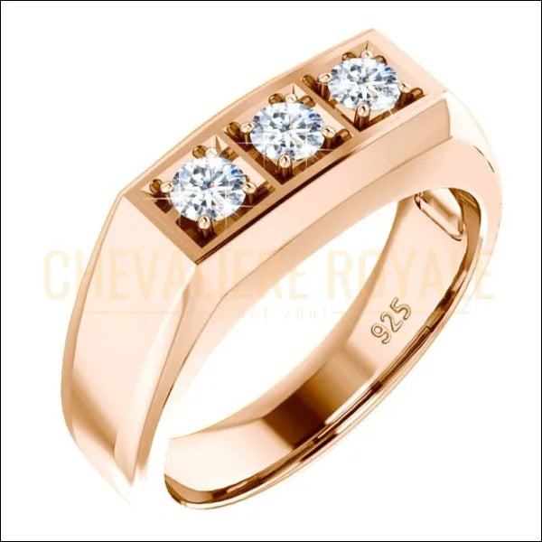 Chevaliere de Luxe Homme Elegance Classique et Pierres Moissanite 5 Plaque or jaune