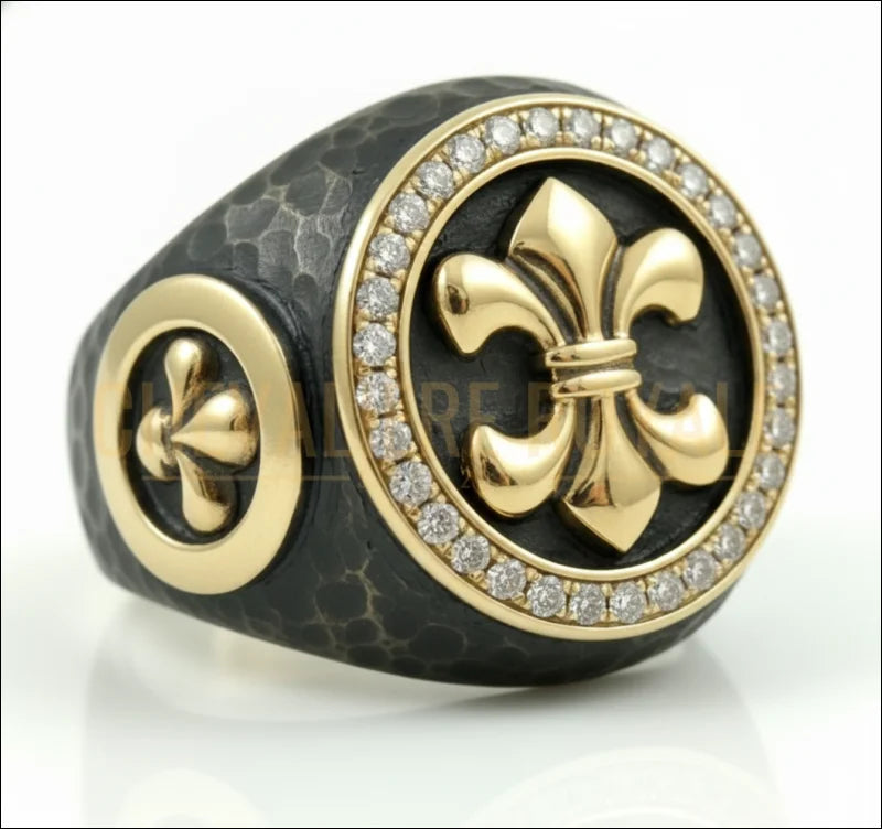 Chevaliere-de-luxe-en-argent-et-or-fleurs-de-lys-diamante-Chevaliere-Royale