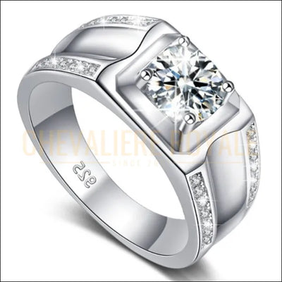 Chevalière de Luxe :  Moissanite 1 Carat Argent Massif et Plaqué Or-Chevaliere Royale -  -