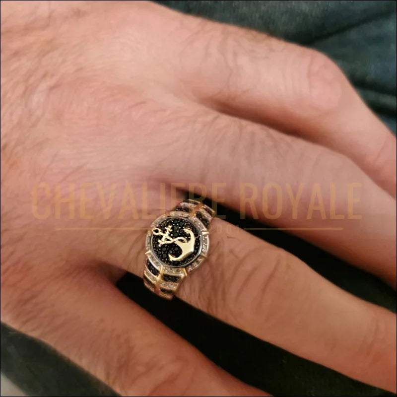 Chevalière de luxe or jaune 14k – design ancre