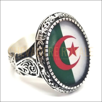 Chevalière drapeau algérien en argent avec motifs