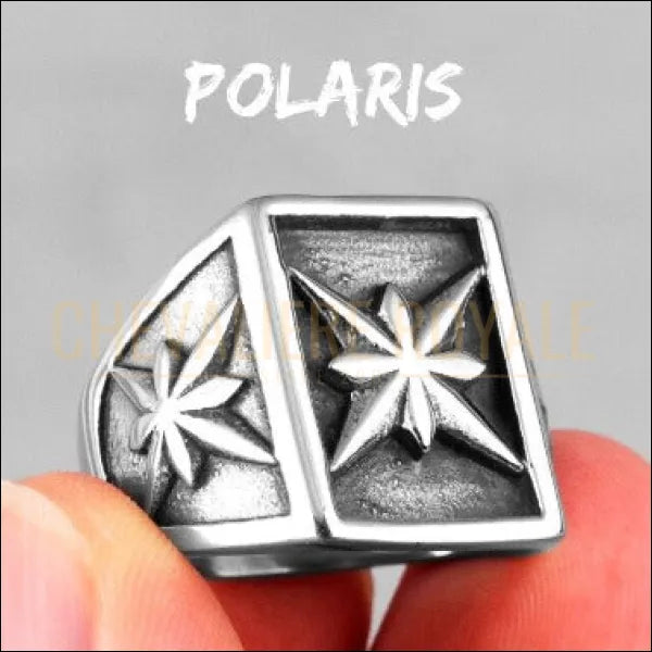 Chevalière en acier avec la polaris avec surface de 21 x 28 mm