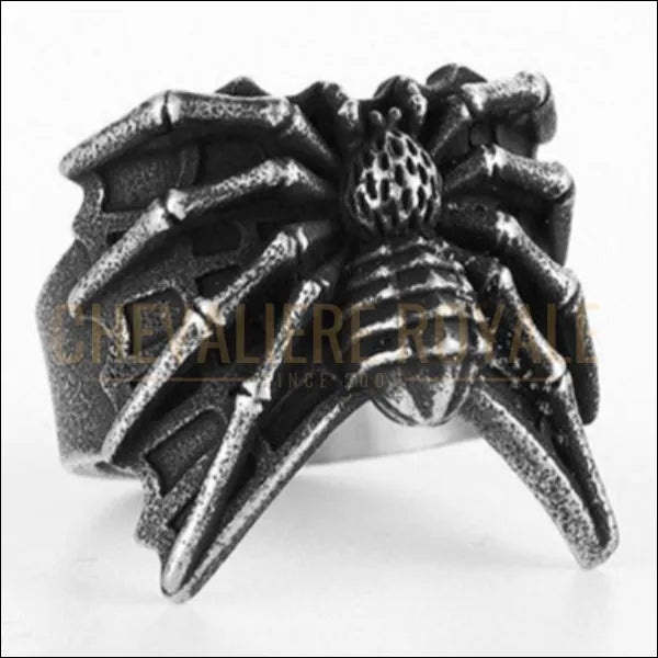 Bague Homme Acier Massif Tête De Mort Avec Araignée - Style Biker Gothique - Neuve 2021
