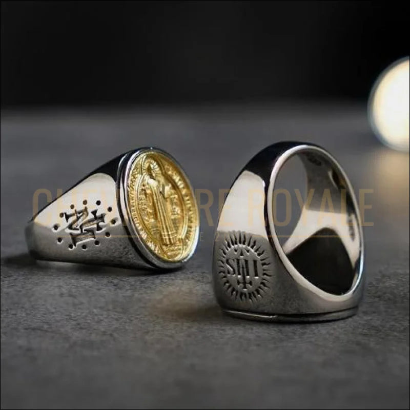 chevaliere-bague-catholiqe-jesus-st-benedict