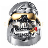 Chevalière en acier inox en forme de crâne de tête style biker