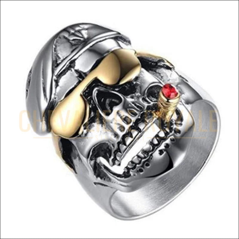 Chevaliere royale  en acier inox en forme de crâne de tête style biker pas cher