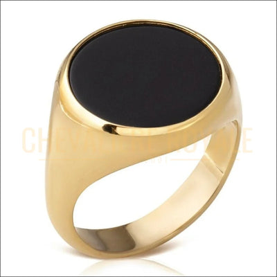 Chevalière en Agate Noire en Or jaune Massif - Élégance Intemporelle et Raffinement-Chevaliere Royale -  