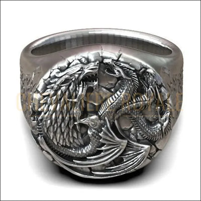 Chevalière en Argent avec Motif Dragon à Trois Têtes - Chevaliere Royale - 