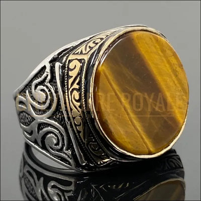 Chevalière en Argent avec Œil de Tigre - Luxe et Bien-Être-Chevaliere Royale -