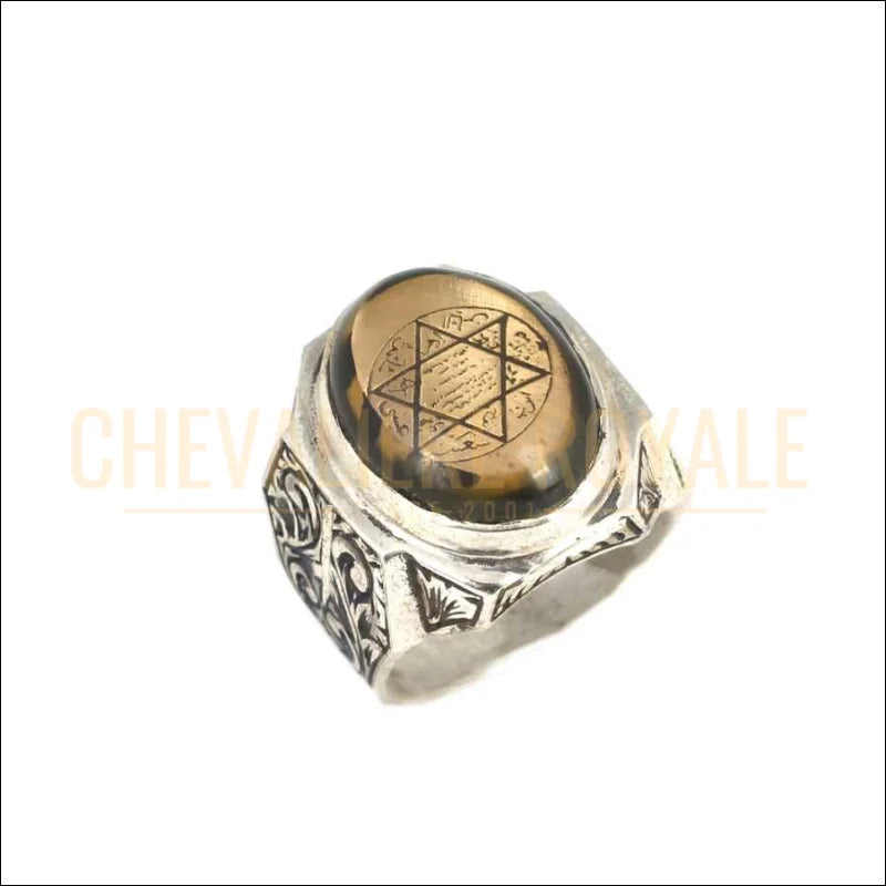 Chevalière Homme en Argent 925 avec Pierre d’Ambre et Sceau de Salomon-Chevaliere-royale-77