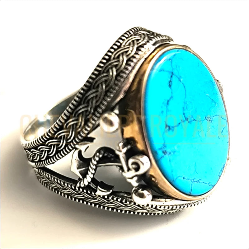 bague-pour-homme-pierre-bleue-turqoise-nautique-ancre-marine-chevaliere-royale