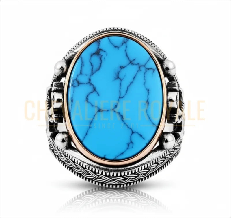 Chevalière en argent avec pierre turquoise et ancre
