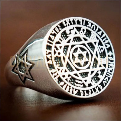 Chevalière en argent bouclier David hexagramme Salomon
