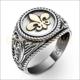 Chevalière en argent – Fleur de Lys dorée, symbole de noblesse