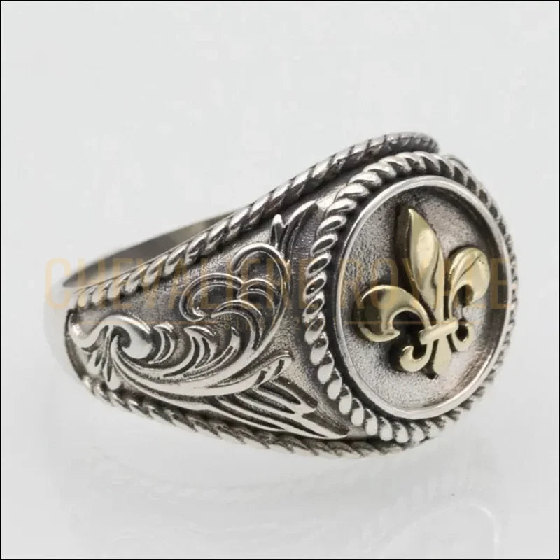 Chevalière en argent – fleur de lys dorée symbole noblesse