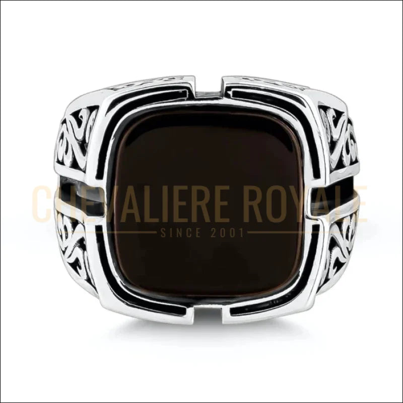 Chevalière en Argent Massif avec Onyx Noir : Élégance et Protection-Chevaliere Royale - 2546