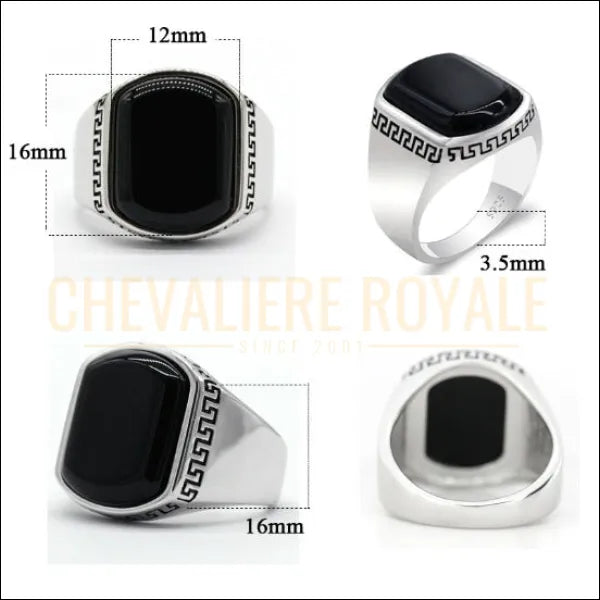 Chevalière argent massif  hommes exquise l'onyx noir