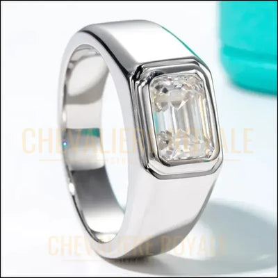 Chevalière en Argent - Moissanite Émeraude 2 Carats Plaquée Or-Chevaleire Royale -