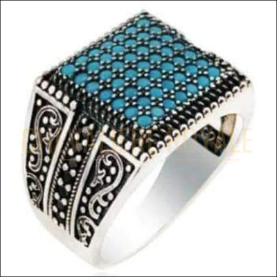 Chevalière en argent pour homme à motif tapis en pierre turquoise - Chevalière Royale 