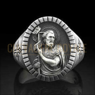 Chevalière royale en argent pour homme catholique Saint-Jean-Baptiste