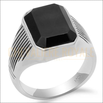Chevalière en pierre onyx noir pour hommes en argent 925