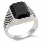Chevalière en pierre onyx noir pour hommes en argent
