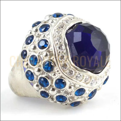 Chevalière Femme Argent avec Pierres de Zircon et Saphir-Chevalière Royale-546