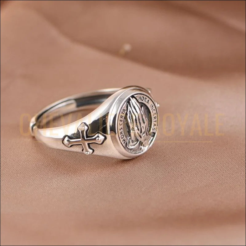 Chevalière femme argent design de croix taille ajustable